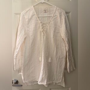 Billabong Lace Up Cotton Gauze Cover Up Shirt, Cream Stripe, L
